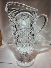 Bleikristall 24% Cut Lead Crystal Footed Pitcher W. Germany Flower 10 3/4