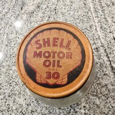 Shell Motor Oil Jar 1930s Shell Motor Oil SAE 30 Tin Litho Lid - N.R Co Lima, OH picture