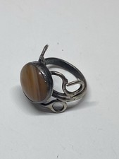 SIZE 8 6.5g 925 STERLING SILVER AGATE OPEN WORK VINTAGE RING GEMSTONE picture