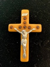 Vintage Butterscotch Bakelite Stanhope Crucifix Cross Religious Seven Sorrows picture