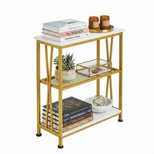 Narrow Side Table, End Table with 3 Tier Storage Shelves, Industrial Rustic A... picture