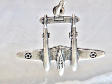 WW2 P-38 Lockheed Lightning Sterling Silver Aircraft Charm - AAF P38 X 3/4