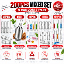 200Pcs Pyrex Thick Glass Chillum Set Smooth Tobacco Pipes Random Colors Kit Pack picture