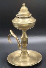 Vintage Solid Brass Whale Oil Finger Lamp Chamberstick Drip Pan Base with Lid picture