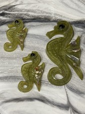 VTG MCM Sparkle Lucite Abalone Seahorse Wall Hangings Set of 3 picture