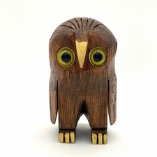 Hand Carved Wooden Owl Figurine Bird Statue Sculpture Rustic Wood Carving 6 Inch picture
