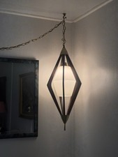 Vintage Mid Century Modern Walnut & Frosted Glass Pendant Lamp, 1960s pos Virden picture