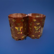 Pair Vintage Korean Octagonal Wood Hat Boxes Brass Fish Locks Chests 17” picture