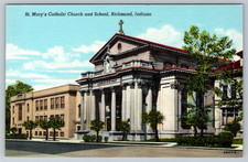 c1940s St Mary's Catholic Church School Richmond IN Art Postcard picture