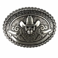 ARIAT Men's Skull Cowboy Buckle with 'Cowboy Till Death' Text (Silver, 2-3/4