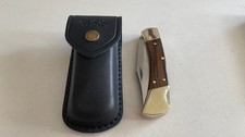 BUCK 110USA Hunting Pocket Knife Lockback Ebony Wood Handle W/Leather Sheath- picture