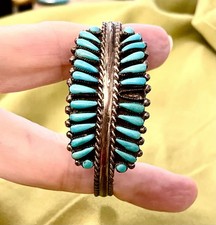 Signed “Je” Vintage Zuni Turquoise Silver Bracelet Cuff 6-1/2