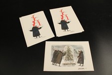 Suite of 3 Edward Gorey Christmas Holiday Cards, 2 Signed by Hand, Mr. Earbrass picture