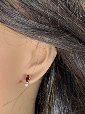 Vintage 14K Gold Stud Earrings With Red Gemstone picture