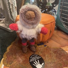 Vintage Eric Tepton signed Alaskan Native Handmade Fur & Wood Doll - 8” Long picture