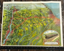 Rare c. 1911 Chicago Aurora & Elgin CA&E Railroad Aerial View Litho Map Brochure picture