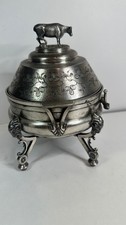 Antique Meriden Silverplated Cow Finial Butter Dish Footed Victorian Farmhouse picture