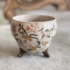 Antique Chinese Porcelain Vase Hua Rong Tang Zhi with Brass Footed Base picture