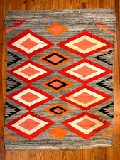 STRIKING NAVAJO FLOATING DIAMOND WEARING BLANKET,TESTS INDIGO VEG DYE,GOOD,C1880 picture