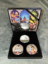 Limited Edition Disney 3 Piece Silver Plated Coin Set. COA, Aladdin, Jungle Book picture