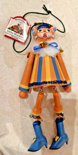Käthe Wohlfahrt German Wooden Cat Ornament Articulated Dangling Legs Box Tag picture