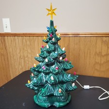 Vintage Atlantic Mold 16” Green Lighted Ceramic Tree w/colored Bulbs & Base picture