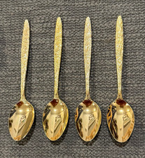Vintage Gold Electroplate Floral Teaspoons Set of 4 Golden Bouquet Style picture