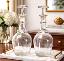 Nice Pair of 19th Century Antique Handblown Large Clear Glass Decanters Barware picture