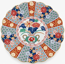 Vintage Arita Imari Fan 12” Scalloped Serving Platter Japan Porcelain picture