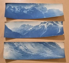 3 Antique German Swiss Alps Panoramic Cyanotype Photo Prints Jungfrau Eiger Laut picture