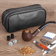 Scotte Durable PU Leather 2 Pipe Tobacco Pouch Case Holder Bag For 2 Black New picture