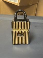VINTAGE MACY'S NEW YORK BLACK GOLD STRIPE PADLOCK PORCELAIN TRINKET BOX RARE picture