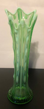 RARE Antique Dugan Glass Opalescent Green Target Swung Glass Vase No. 1026 picture
