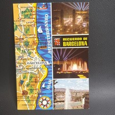 Barcelona Spain Map, Scenery Panels Unposted Vintage Postcard picture