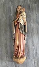 Vintage Hand Carved Wood Wall Mounted Statue of Mary Madonna with Child 36” Tall picture