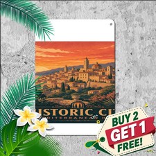 Historic Spanish Cityscape Sunset Tin Sign Moorish Architecture Metal Plaque picture