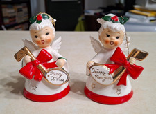 Vintage Napco Angel Christmas New Year Bell Figurine Pair Japan MCM Ceramic 1957 picture
