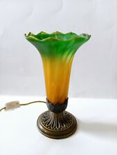 Vintage Tulip Shade Night Light Lamp Green Gold Frosted Glass Andrea By Sadek  picture