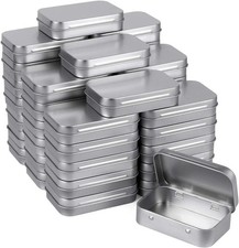40 Pack Metal Rectangular Empty Hinged Tins, Silver Mini Portable Box Containers picture