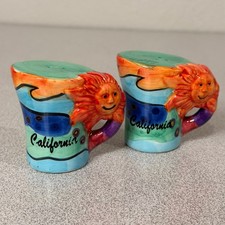 California Souvenir Salt & Pepper Shakers Ceramic Hand Painted Figural Sun Vtg picture