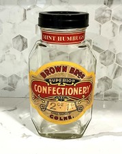 Vintage Brown Bros Mint Humbugs Confectionery Glass Shop Jar Early 20TH C 11' picture