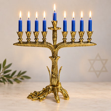 Antique gold finish hanukkiah menorah | oil cups are included picture