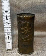 Vintage WWI Trench Art Artillery Brass Shell Casing - Floral Design 1917 French picture