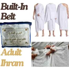 Mens Ihram for Hajj & Umrah 2pc Cotton Towel w/ Belt Buttons Adult 34
