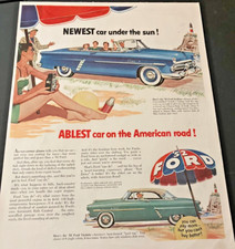 1952 Ford Sunliner & Victoria - Vintage Original Color Print Ad / Wall Art CLEAN picture