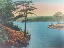C 1930s Cedar Island Among the Thousand Islands Lakes Sunset Canada Postcard picture
