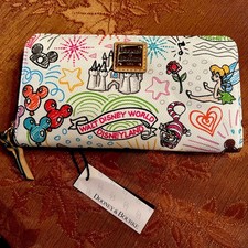 Disney Parks Dooney & Bourke White Sketch Wallet Mickey Minnie NWT picture