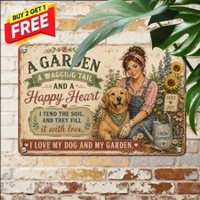 Garden Lover Dogs And Plants Tin Sign Cute Botanical Backyard Metal Plaque 8x12 picture