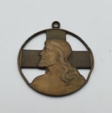 Antique Protestant Jesus Charm Catholic Charm Jesus Cross Medallion Medal brass picture