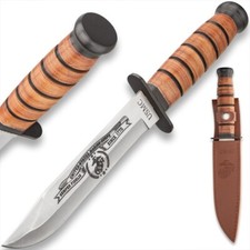 USMC Tribute Combat Knife and Sheath, 6 3/4” Stainless Steel Blade, Laser-Etched picture